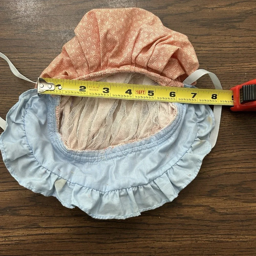 Vintage‎ 70s Toddler Prairie Bonnet Child Peach Calico Ruffle Brim Cottagecore